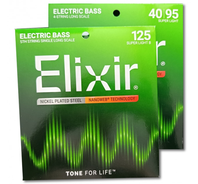 Струны Elixir 40-125 Nanoweb для 5-струнной бас-гитары